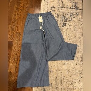 Eesome Navy Striped Wide-Leg Cotton Pants